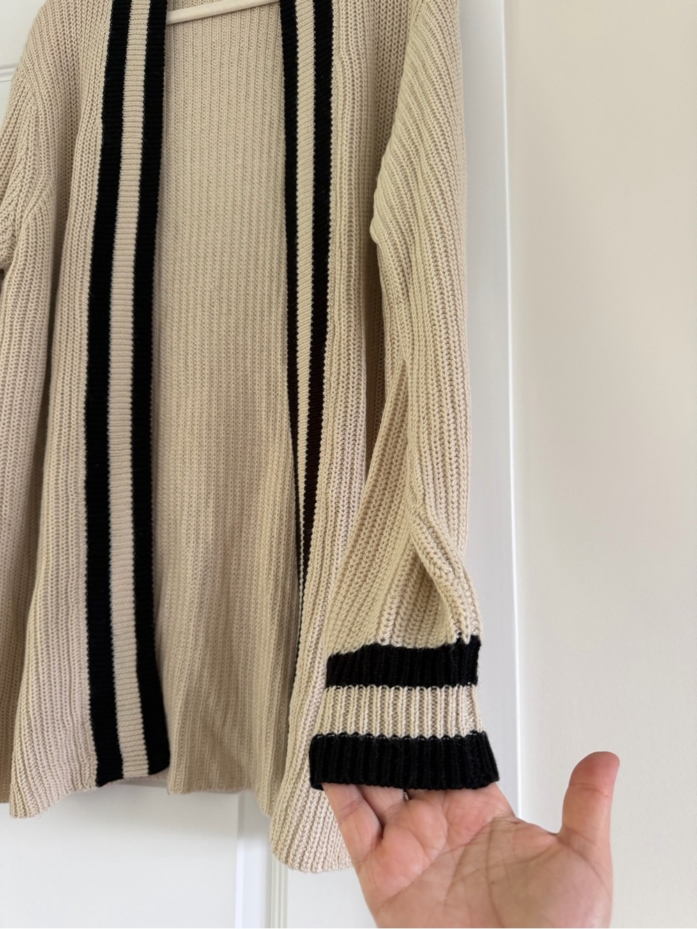 RDI Cream Open-Front Cardigan with Black Stripe Trim - Picture 2 of 3